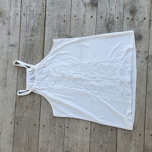 Medium High Neck White Tank with Lace panel on the front